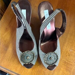 Houndstooth Slingback Heels - Black and Brown